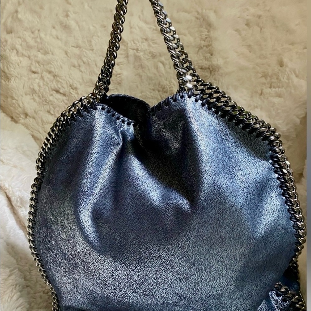 Stella McCartney Falabella Metallic Blue Pearlesce Fold Over Bag. Excellent cond